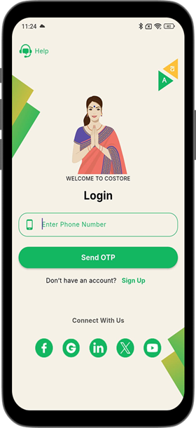 COStore farmer login screen in English and Odia