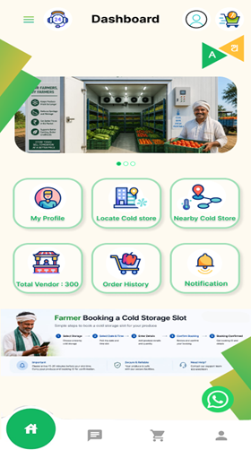 COStore farmer dashboard with options to locate cold stores and book a slot