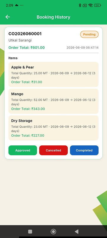 COStore booking history and approval screen
