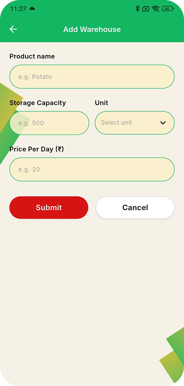 COStore add warehouse screen